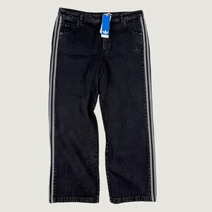 Adidas Black Denim 3 Stripe Wide Jean Size 32X32 (fit like 35x31) Womens JD3109